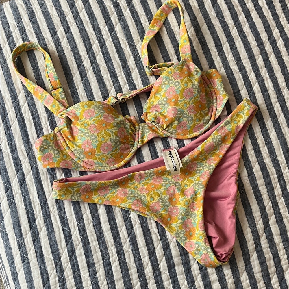 Dippin Daisys Floral Yellow & Pink Bikini Set
